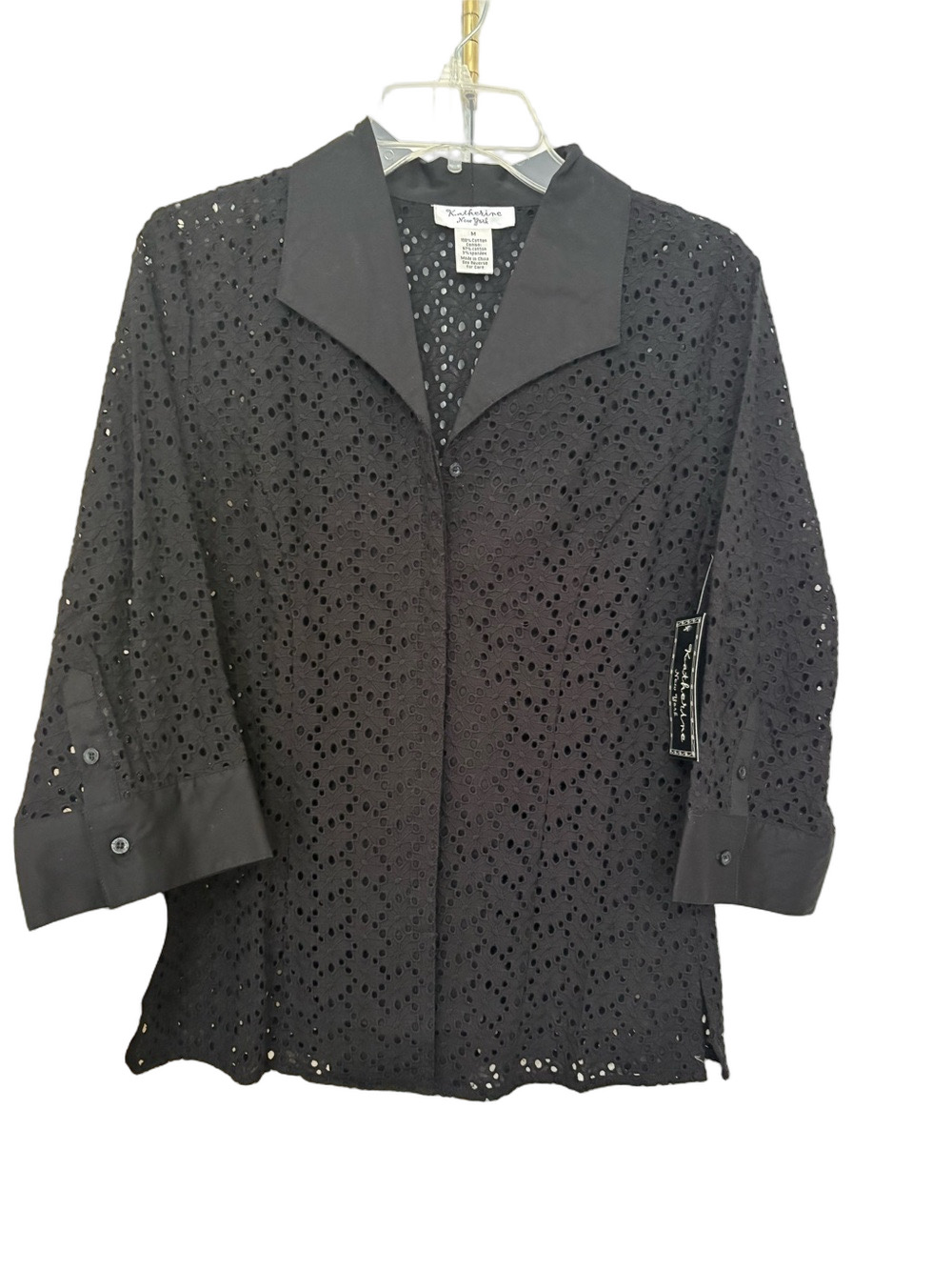 Katherine New York Black Eyelet Button-Up Blouse